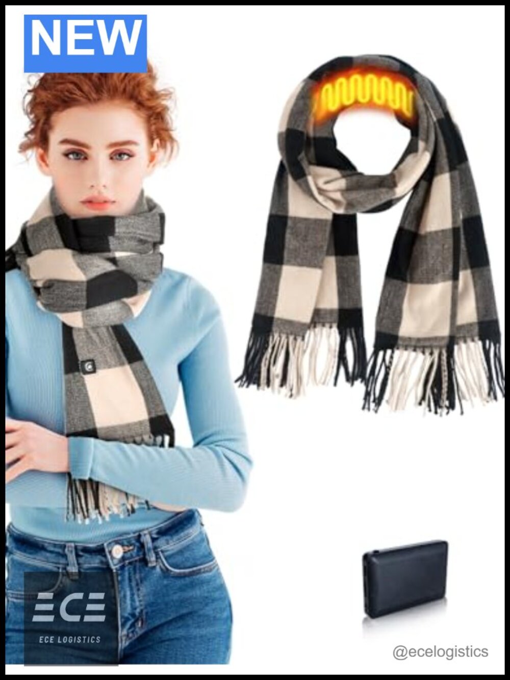 Heated Scarf Rechargeable Battery 3 Levels Plaid Winter Neck Warmer